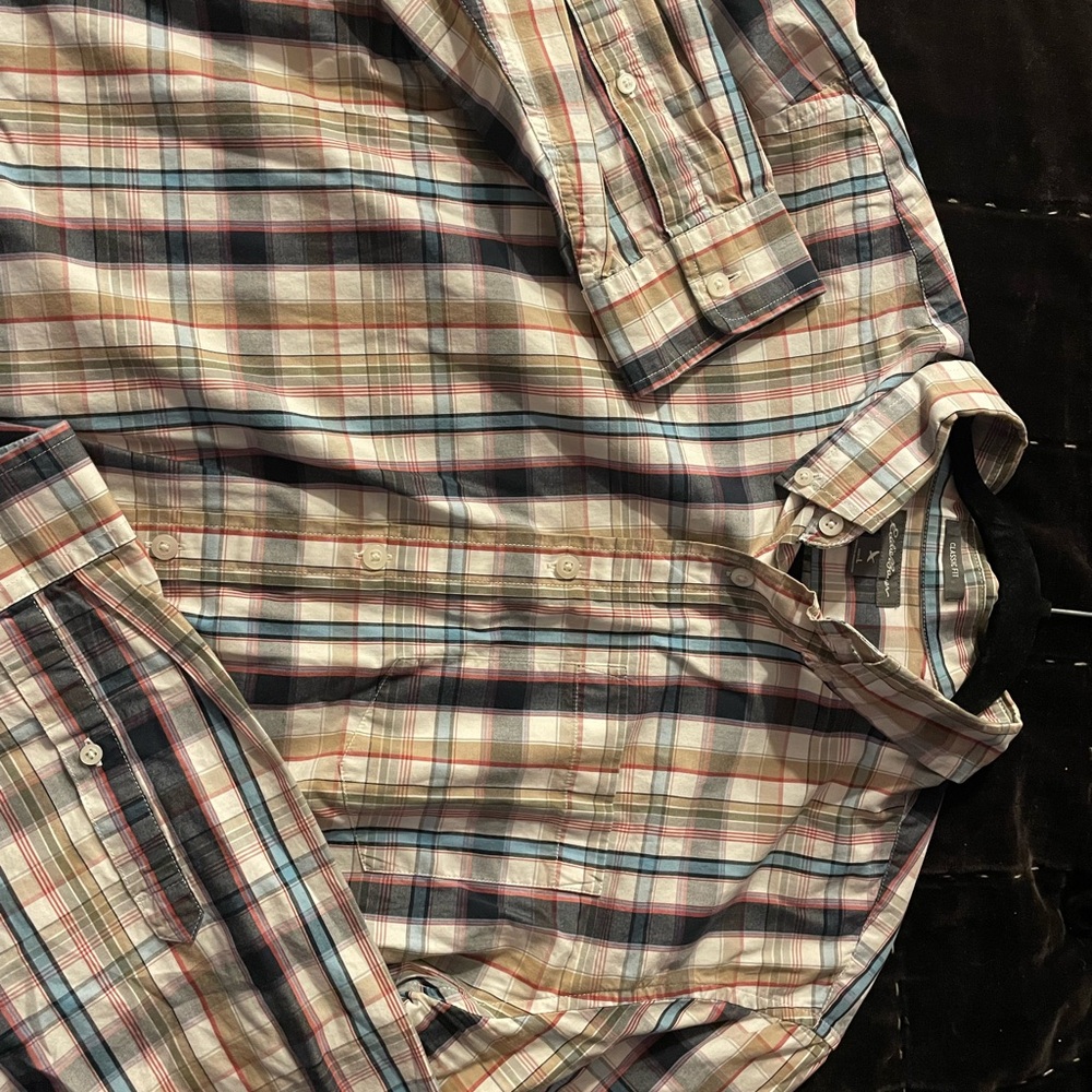 Eddie Bauer Blue and Red Dress Shirt Classic Design